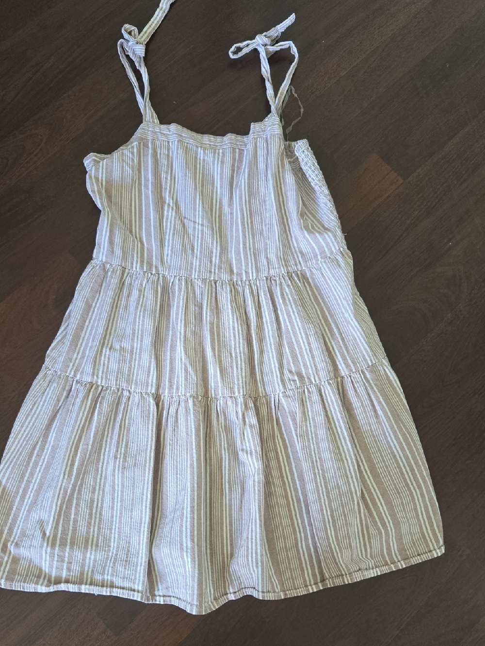 Girls Striped Tie-Shoulder Sundress - White and Light Pink